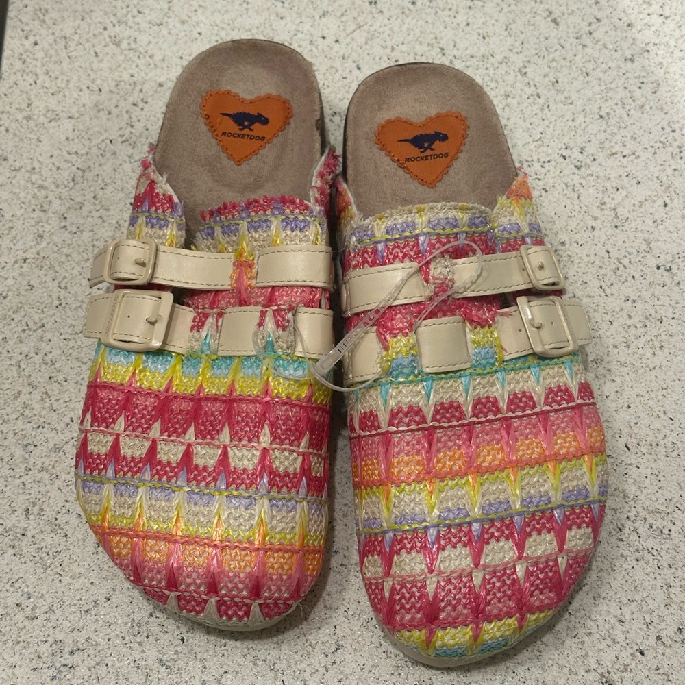 Colorful Woven Clogs with Buckles
